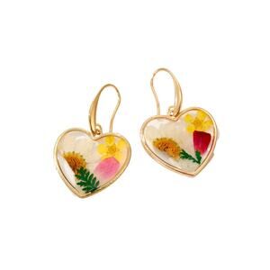 Transparent multi flower Heart resin earrings alloy metal NWOT